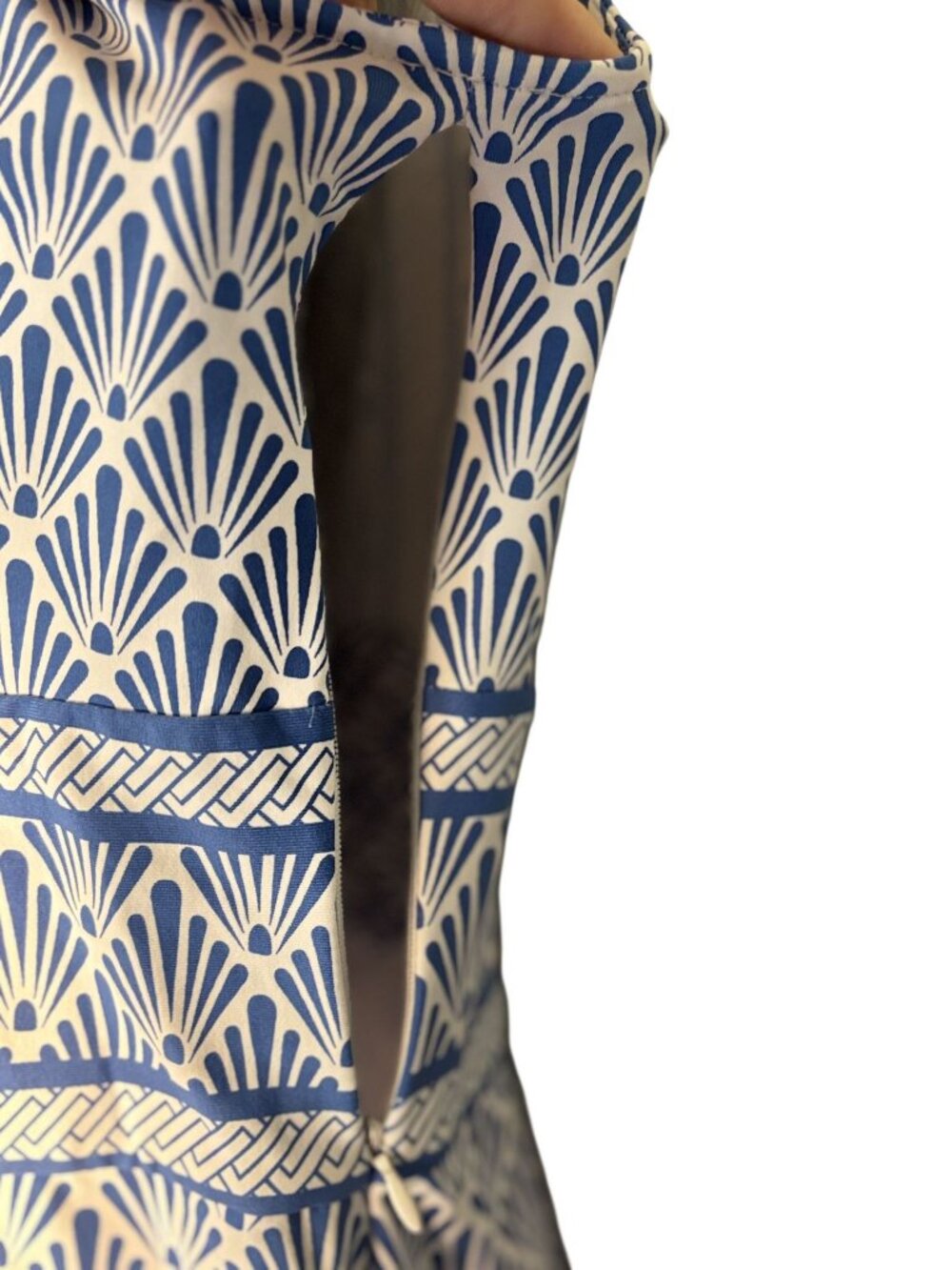 J. McLaughlin Blue & White Sleeveless Geometric Patterned Dress Size XL - Picture 6 of 14